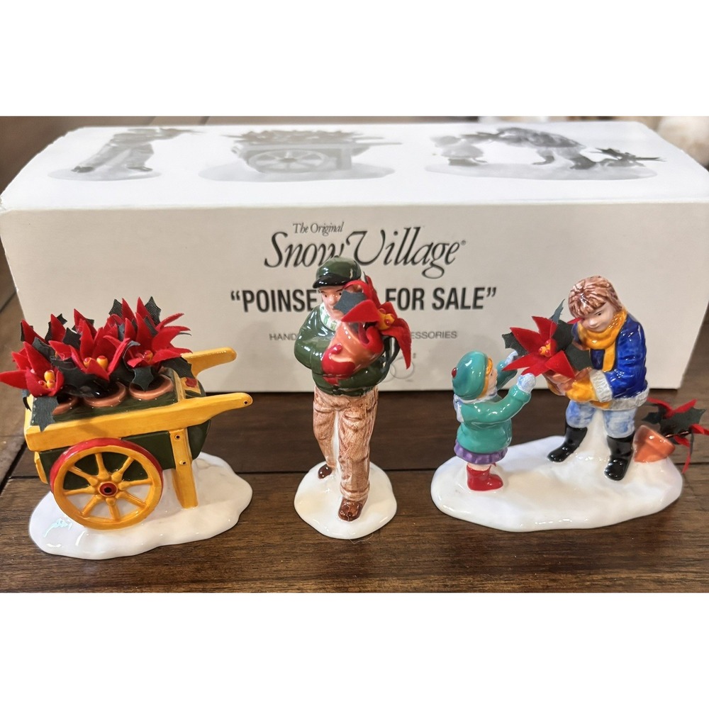 Dept 56 Snow Village Poinsettias For Sale Accessory Set #54861 EXCELLENT COND